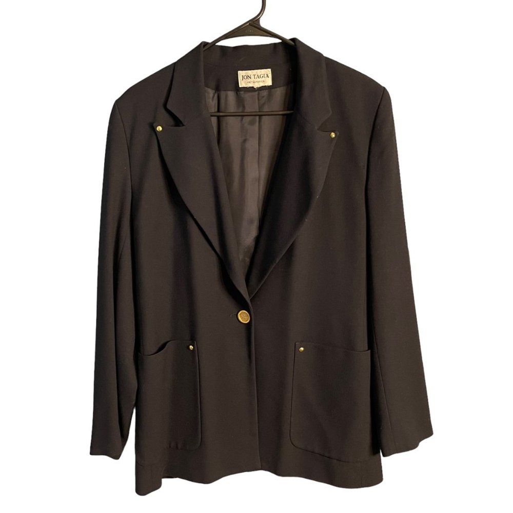 Jon Tagia Oversized‎ Boyfriend Black Pure Virgin Wool Blazer Size Medium Preppy
